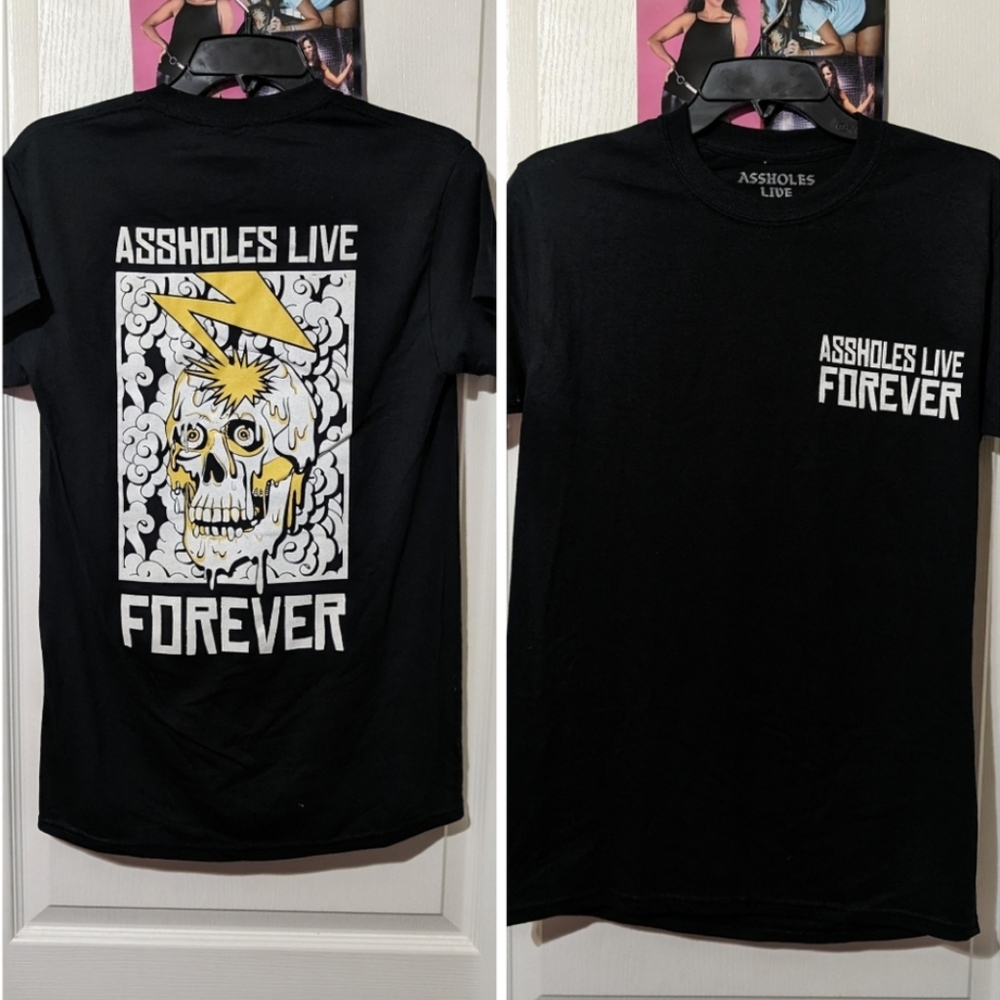 Assholes Live Forever ALF Linda Finegold Skull Lightening Bolt Clouds T-shirt Sm